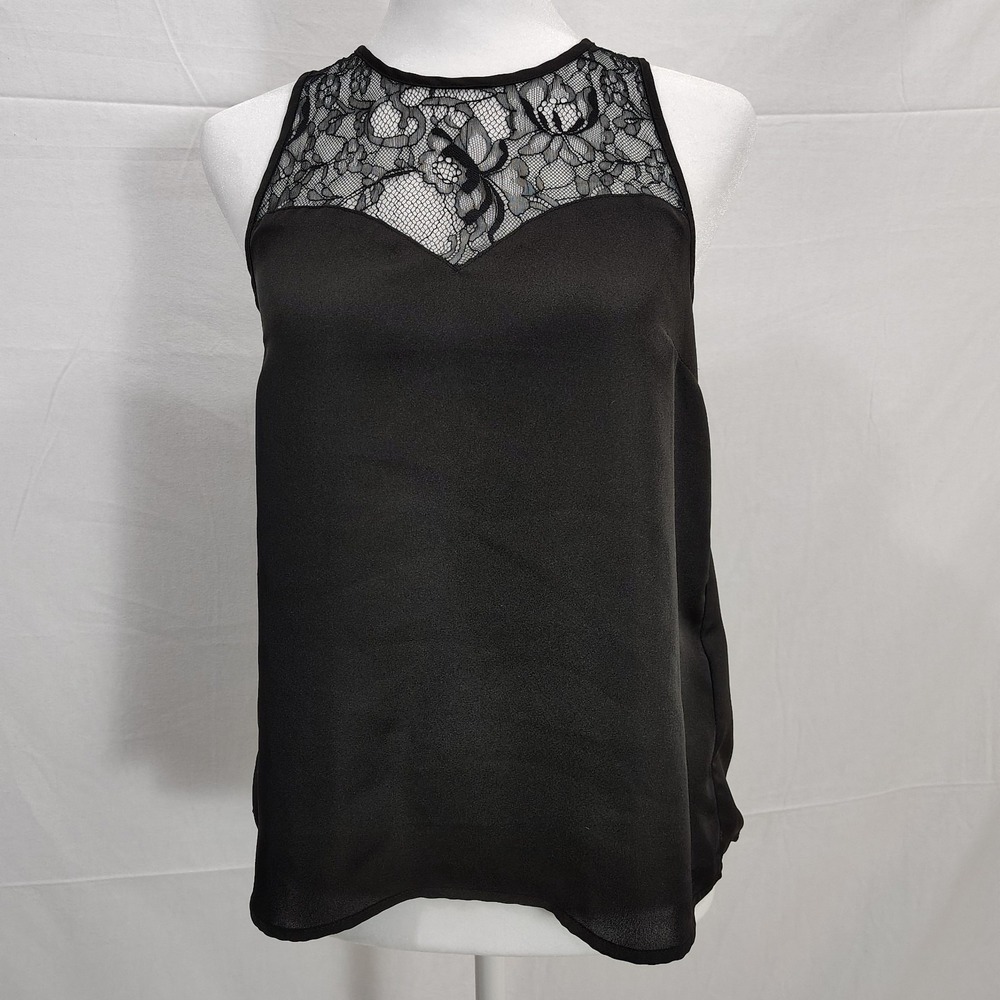 HM Womens Black Floral Lace Sleeveless Round Neck Blouse Top 2 Whimsigoth
